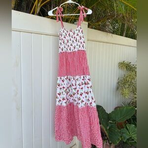 SMALL Red and White strawberry Gingham Maxi Dress